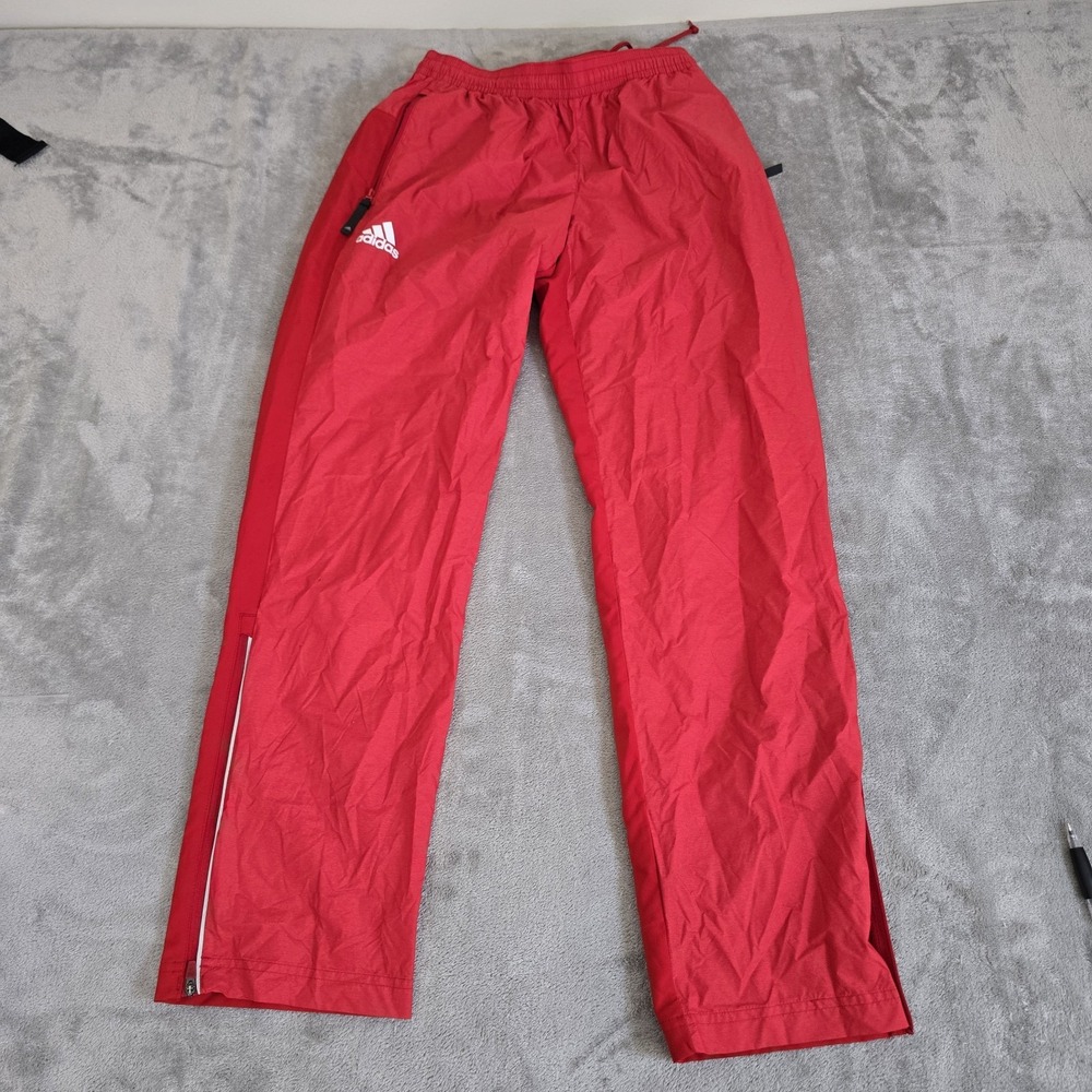 Adidas Pants Mens Small Red Track Pants Windbreaker Side Zipper Activewear Sport